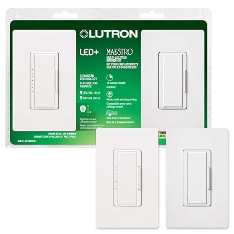 Lutron Maestro LED+ Dimmer Switch Kit for dimmable LED, Halogen and Incandescent Bulbs, Single-Pole or Multi-Location, MACL-153MRHW-WHC, White