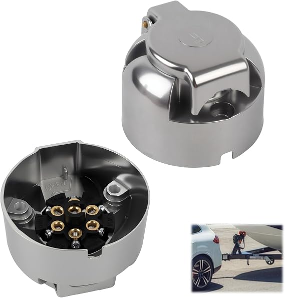 7 Pin Metal Trailer Socket Connector for Caravans and Towbars, Durable 7-Pole Towing Light Connector, Shock-Resistant and Corrosion-Proof for Secure Vehicle-Trailer Connection