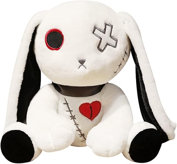 Christmas Bunny Stuffed Toys, Halloween Scary Rabbit Stuffed Animal Long Ears Standing Toy, Suitable for Fans Easter Christmas Birthday Gift (White)