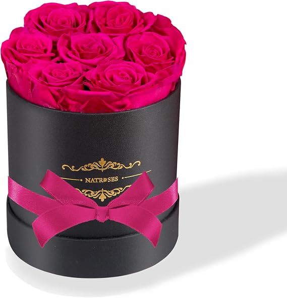 NATROSES 7 Piece Preserved Roses in a Box, Preserved Flowers for Birthday, Flower Gifts for Mothers Day (Hot Pink)