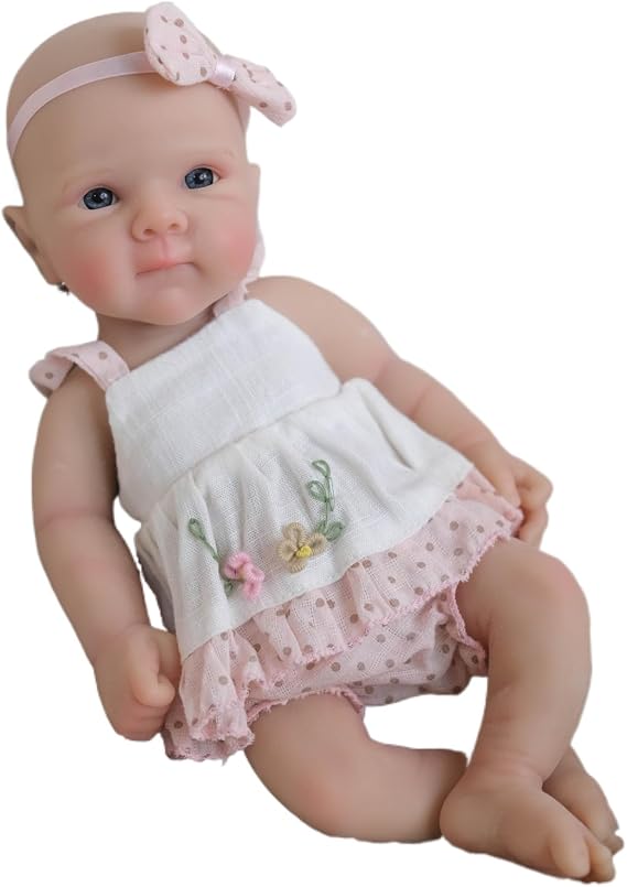 8 Inches Mini Reborn Full Silicone Baby Doll Sweet Adorable Pocket Infant Realistic Miniature Babies Micro Real Life Baby Dolls That Look Real for Kids and Women Gift