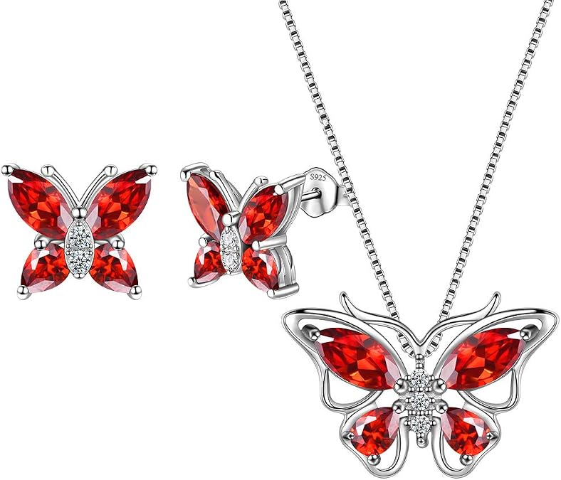 Aurora Tears Butterfly Jewelry,Women 925 Sterling Silver Butterflies Birthstone Pendant Necklace/Earrings/Rings Wedding Gift