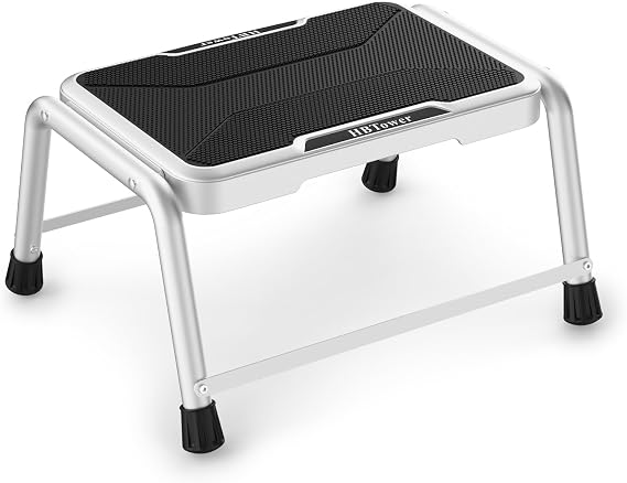 HBTower One Step Stool for Adults Kids with Non-Slip Rubber Feet | Holds Up to 600 lbs, Lightweight Stepping Stools for Bedroom Kitchen Bathroom, Bed Steps for High Beds