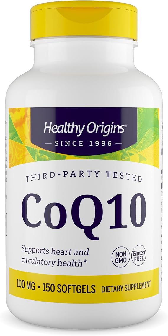 Healthy Origins CoQ10 100 mg, 150 Softgels - Natural Trans-Isomer Ubiquinone, Yeast Fermented High Bioavailability Coenzyme Q10 Supports Heart Health & Cellular Energy - Antioxidant Supplement