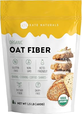 Oat Fiber Powder for Baking & Keto 1.5 lbs - Kate Naturals. USDA Organic Fiber Supplement Powder, 100% Natural, Gluten-Free, Non-GMO. High in Fiber for Low Carb Keto. Natural Fiber Choice.