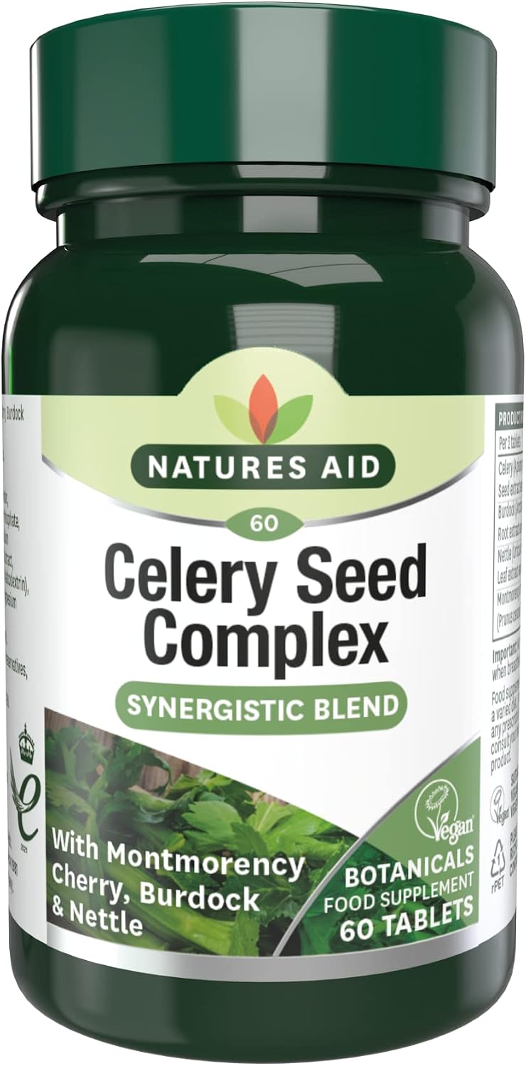 Natures Aid Celery Seed Complex Tablets - Antioxidant & Digestive Support - Joint Comfort & Cardiovascular Health - Vegan, Gluten-Free, Non-GMO - Natural Supplement - 60 Tablets