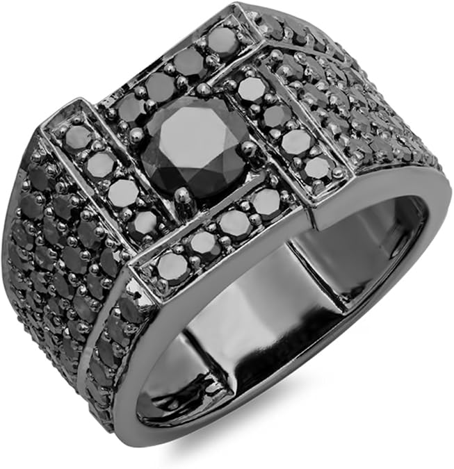 Dazzlingrock Round Cut Black Natural Diamond Mens Ring | 4.50 Ctw | 10K White Real Solid Gold