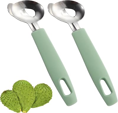 2 Pack Cactus Peeler Spoon, Stainless Steel Cuchara Pelador de Nopales, Multi-Function Peeling Knife, Cutting Noodle Knife, Kitchen Tool mint green