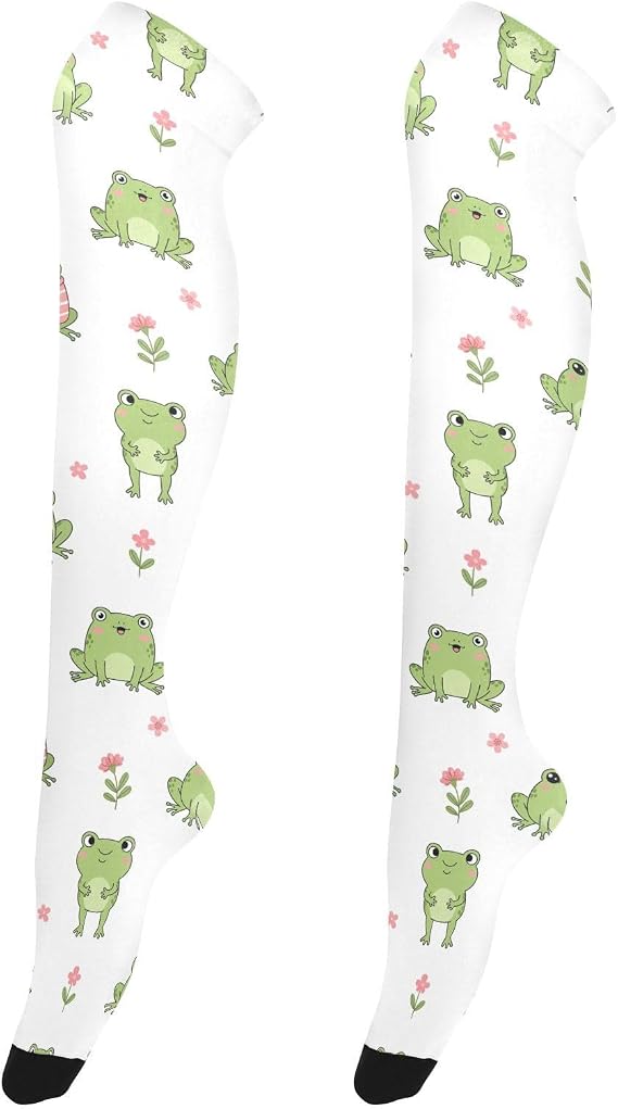 Extra Long Stocking Socks Over the Knee,Frogs Flowers Cute Women's Opaque Thigh High Boot Stockings,Fashion Thin Tights Sock Leg for Daily Life Cosplay