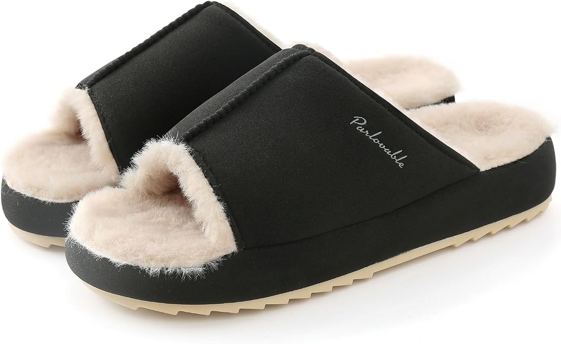 Parlovable Women's Fuzzy Open-Toe Memory Foam Slippers