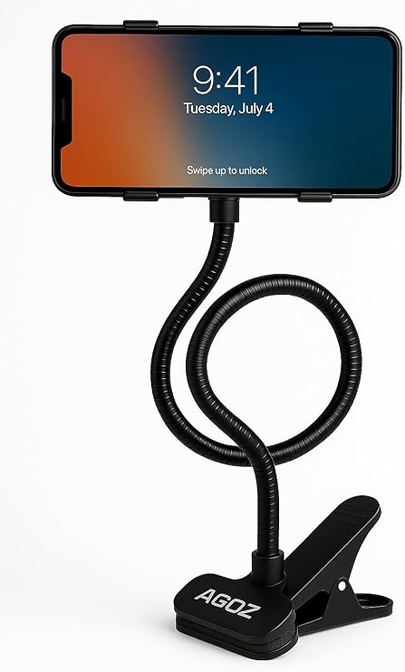 AGOZ Cell Phone Holder Gooseneck Mount, Lazy Clamp Clip Flexible Phone Stand for Office Desk Bed iPhone 17 Pro Max, iPhone 16 15 14 13 12 11, Samsung Galaxy S26, S25 Ultra,S24 S23 S22 A54 A15 A16 A17