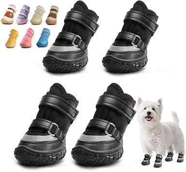 Dog Shoes for Small Dogs, Breathable Dog Boots Paw Protector for Hot Pavement Winter Snow, Dog Booties with Reflective Strips Rugged Anti-Slip Sole for Hardwood Floors Walking Black Size 1