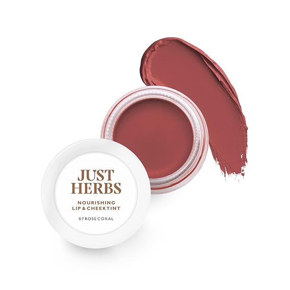 Just Herbs Organic Creamy Matte 3 in 1 Lip & Cheek Tint, Blush For Women - SLS,Chemical & Paraben Free - 0.14 fl. oz. (Rose coral)