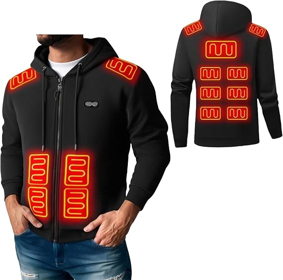 Smoneyful Heated Hoodie for Women Men Hooded Sweatshirt Zip Up Hoodie with 15/17 Heating Zones Heated Jacket, USB Powered