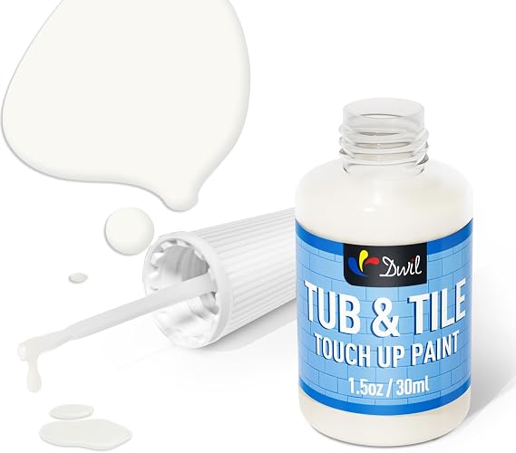 DWIL Tub and Tile Paint, White Touch Up Paint for Porcelain, Scratches, Cracks and Spots on Tile, Porcelain Repair Kit for Bathtub, Sinks, Enamel and Toilets, 1.5 Fl Oz(Floral White)