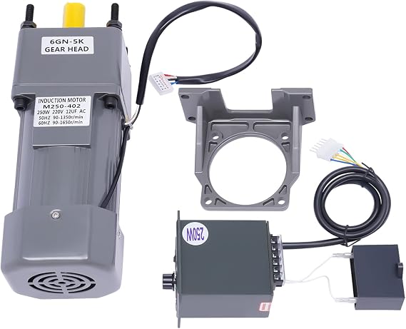 Electric Motor 250 W Geared Motor 220 V AC Adjustable Speed Regulator Gear Motor Single-Phase High Torques Continuously Adjustable for Packaging Printing Textile Industry (5K)