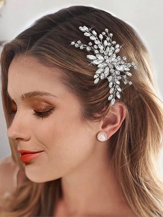 Bride Wedding Hair Comb Silver Crystal Hair Pieces Rhinestone Headpieces Bridal Clip Side Combs Hair Accessories for Women and Girls