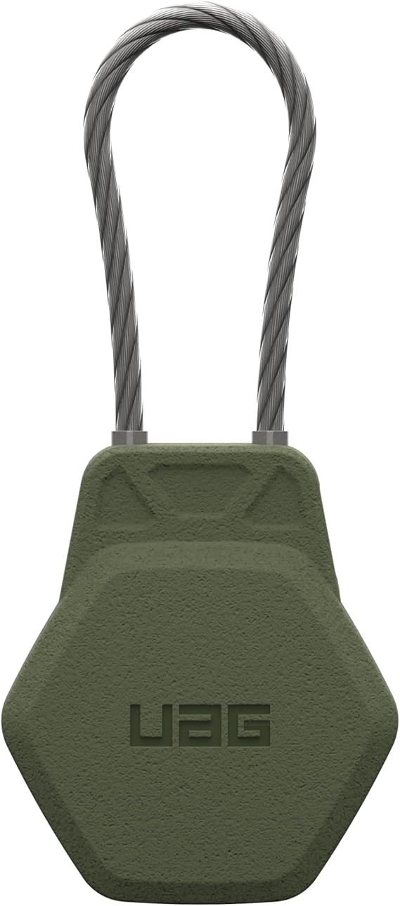 URBAN ARMOR GEAR UAG Designed for AirTag Case - Hard Shell Lock Case AirTag Holder Keychain with Wire Cable for Keys, Luggage & Bags, Anti-Lost Ultra Secure GPS Protective Cover, Civilian Olive Drab