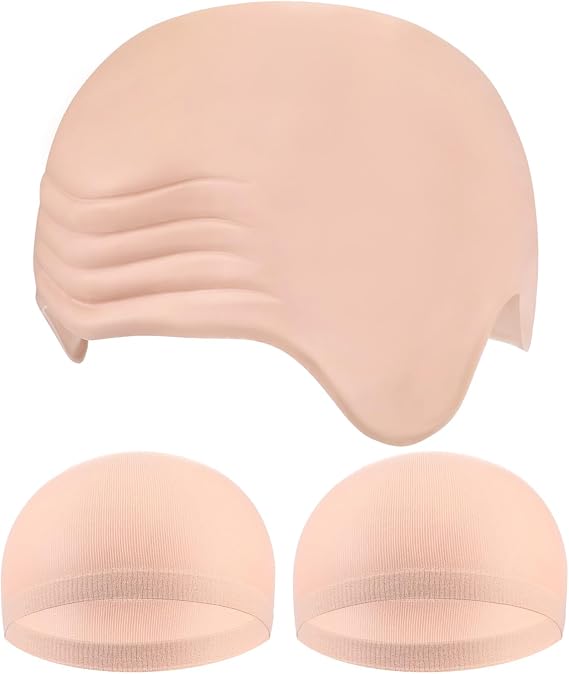 WILLBOND 3 Pcs Halloween Bald Caps Set Make up Costume Include 1 Latex Bald Cap and 2 Pcs Nylon Head Caps Cosplay Accessories for Adults Women Men Fancy Halloween Party Supplies