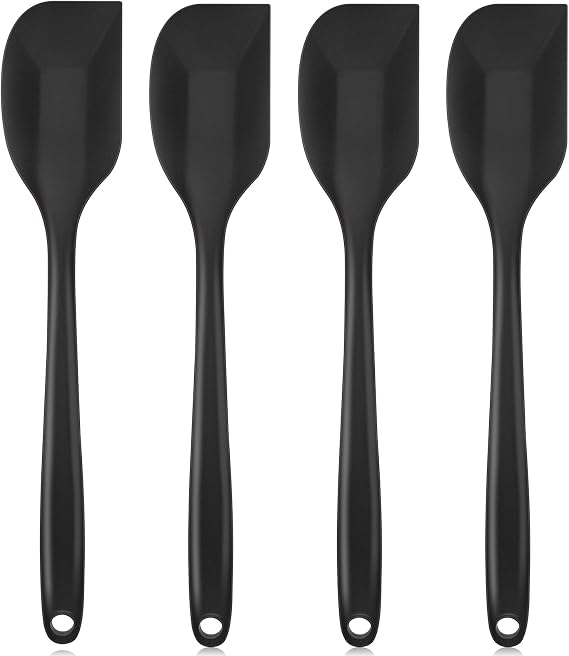 Shappy 4 Pcs Silicone Cooking Spoons 10.6" Large, Scrapers, Black