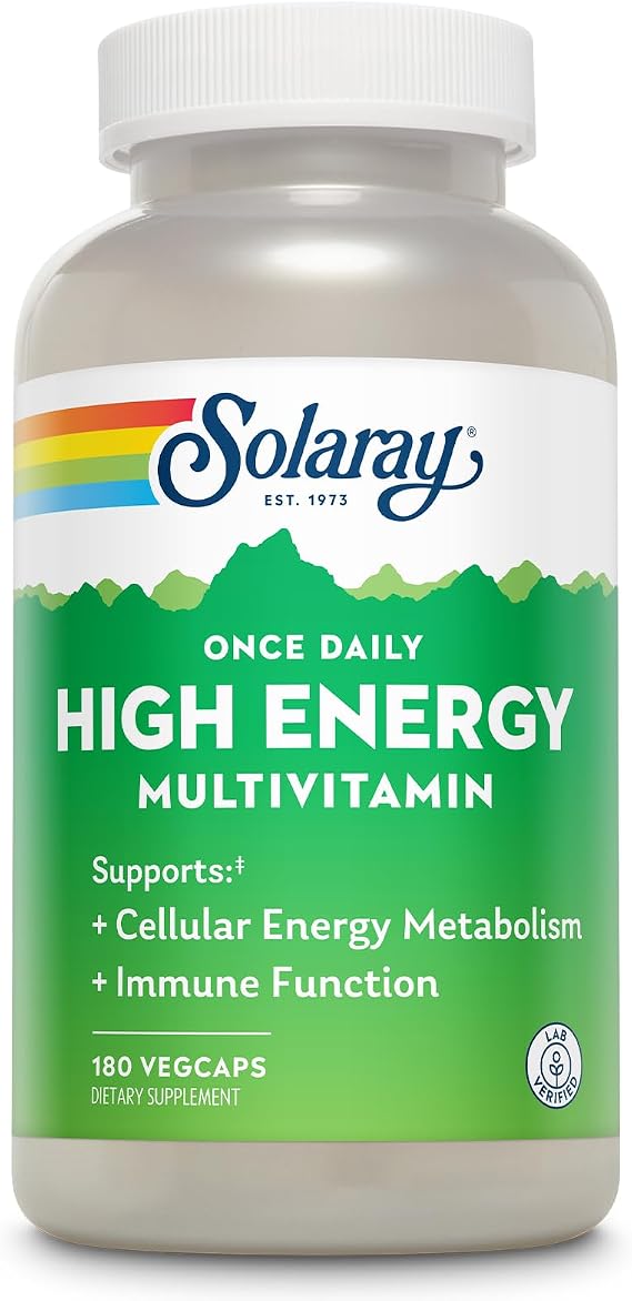 SOLARAY Once Daily High Energy Multivitamin, 180 VegCaps | Cellular Energy & Immune Support, 34 Vitamins, Minerals, Whole Foods & Herbs, 180 Servings, Lab Verified