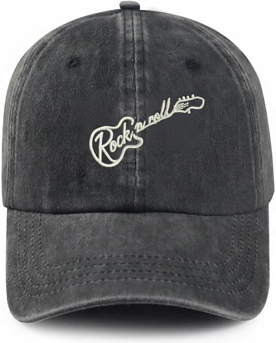 Embroidered Baseball Cap with Rock and Roll Guitar Design, Music Theme Sports Hat