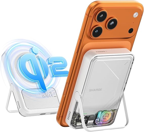 ICEMAG 2 for MagSafe Power Bank 10000mAh Qi2 15W Magnetic Portable Charger | 30W Two-Way Wired Fast Charging, Active Cooling Battery Pack, Foldable Stand, Transparent Design