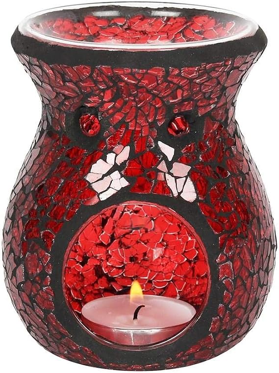 Elegant Red Glass Large Pillar Crackle Oil Burner - 14cm x 11cm (1 Pc.) - Luxurious Design, Premium Material, Aromatherapy Accessory - Ideal for Home & Office Decor