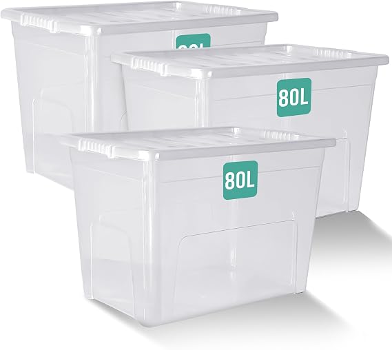 Klass 3 PCS 80L Plastic Storage Boxes With Lids Large Storage Box Clear Lid