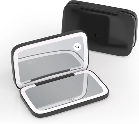 Hollywood Vanity Makeup Mirror with 9 Dimmable LED Bulbs,Portable Lighted Mirror with 3 Colors Dimmable Lightning, Desk&Travel Mirror,Touch Control for Outdoor (black)