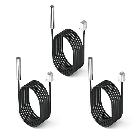 DROK 10K Temperature Sensor Probe 3pcs, 1 Meter Waterproof Temp Sensor Probe, Stainless Steel 3950 NTC Temp Sensor Probe, Digital Temperature Transmitter Extension Cable