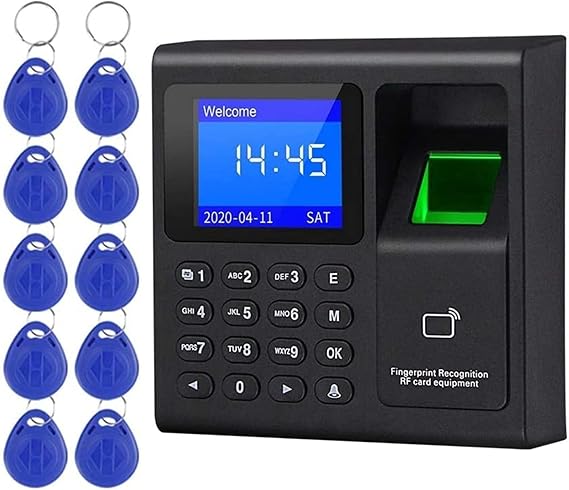 Clocking in Machine, Intelligent Biometric Fingerprint Time Attendance Machine Check-in Device Access Control Keypad Key Fobs for Employees