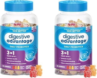 Digestive Advantage Daily Probiotic Gummies for Digestive Health, Gut Health & Immune Support, Probiotics for Men and Women 80ct - Delicious Natural Fruit Flavor Pack of 2