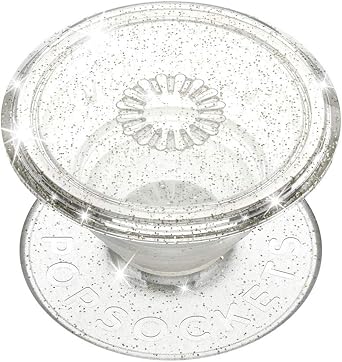 PopSockets Adhesive Phone Grip, Holder, Phone Stand, Kindle - Clear Glitter Silver
