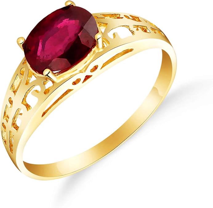 Galaxy Gold GG 1.15 ct 18K Solid Yellow Gold Filigree Solitaire Ring Ruby