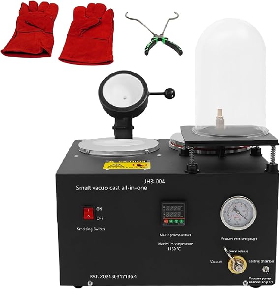 Vacuum Casting Machine, 1500W 2102F Metal Melting Furnace with Graphite Crucible and Vacuum Pump Kit for Jewelry Making, Gold Silver Casting