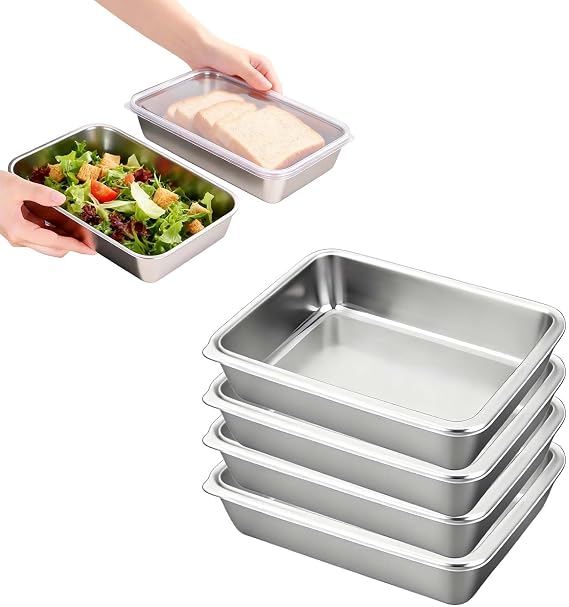 4 Pcs Stainless Steel Containers With Lids Set, Stainless Steel Food Containers With Lids, Durable Household Meal Prep Container For Meal Prep, Fridge Storage And Kitchen Organization