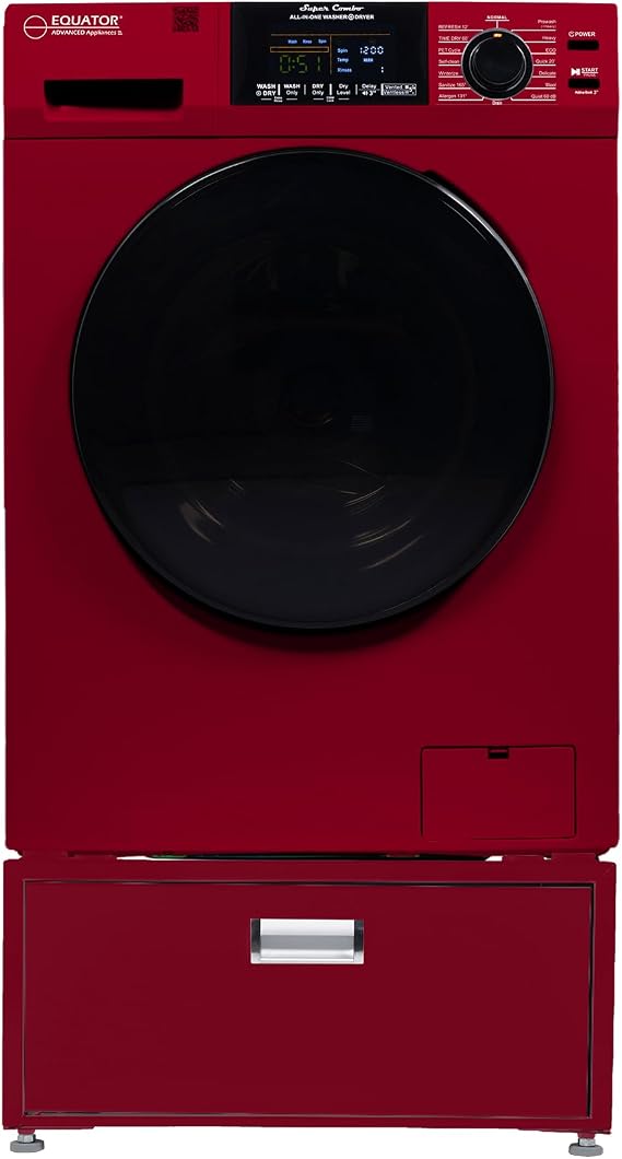 Equator 1.6cf 110V Vented/Ventless Sani Combo Washer Dryer Pet Cycle + Pedestal ADA Compliant (Merlot)