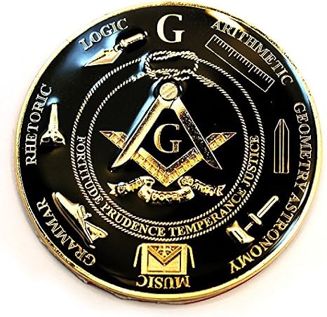 Seven Liberal Arts Round Masonic Auto Emblem - [Black & Gold][3'' Diameter]