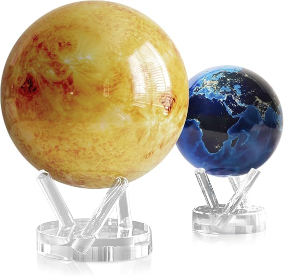 MOVA Globe Bundle Sun 8.5 + Earth at Night 4.5 | Solar-Powered Rotating Globes | No Batteries or Wires | NASA Solar Imagery Meets City Lights Decor Gift