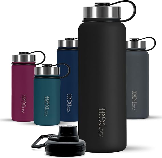 720°DGREE Vaccum Insulated Water Bottle “noLimit“ - 950ml - Leakproof, BPA-Free, Thermo Stainless Steel Flask - Carbonated Drinks, Sports, Gym, School, Travel, Camping, Hiking, Outdoor +Sports-Cap