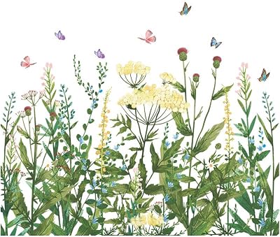 31x 26 inches Green Plants Flowers Vines Garden Wall Decals Corner Stickers Colorful Wildflowers Removable DIY Peel and Stick Art Murals for Kids Room Nursery Classroom Bedroom