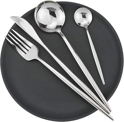 Gugrida 40-Piece Silverware Set 1810 Stainless Steel Reusable Utensils Forks Spoons Knives Set, Mirror Polished Cutlery Flatware Set, Great for Family Gatherings & Daily Use Service for 10, Silver