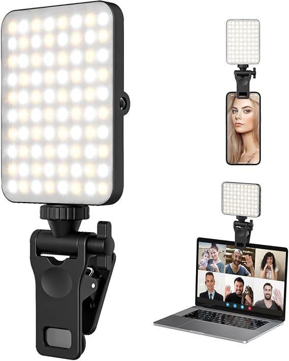 Rechargeable Selfie Light & Phone Light Clip for iPhone - Phone Laptop LED Light with Adjustable Brightness, Perfect for Selfies, Makeup, TikTok, Live Streaming & Video Conferencing (Black)