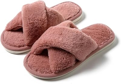 Womens Fuzzy Slippers Memory Foam Slippers Cozy Plush Home Slippers Open Toe House Shoes Indoor Outdoor Slide Slipper Home Shoes Indoor Slippers