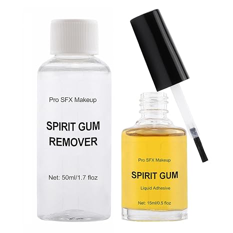 Spirit Gum Adhesive with Remover Combo Kit, Special Effects Makeup Face Body Nails Prosthetics Glue, SFX Mkaeup Kit for Halloween Performance, Stage, Cosplay, Special FX (0.5oz + 1.7 oz)