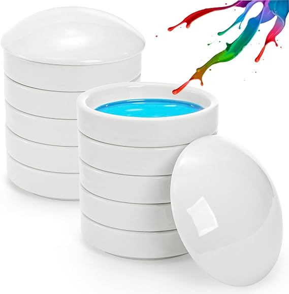 Jucoan 2 Pack Ceramic Watercolor Palette, 5 Layers Stackable Watercolor Mixing Trays Set, Round Porcelain Artist Paint Palette Bowl Dish with Lid for Gouache Pigment Chinese Ink Mixing