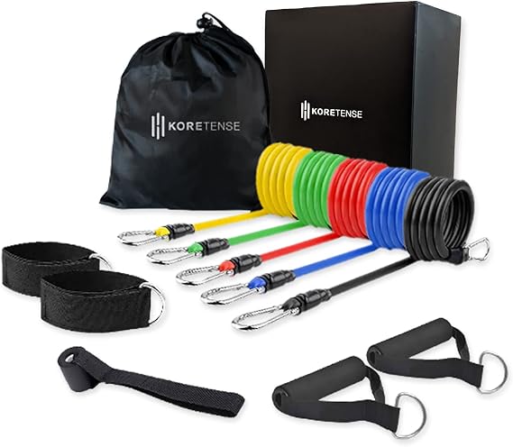 KoreHealth KoreTense Workout Resistance Bands With Door Anchor - Exercise Bands For Home Workout | Workout Band Set Of 5 (10 - 30lbs), Handles With Ankle Strap Resistance Band | Durable Weighted Bands