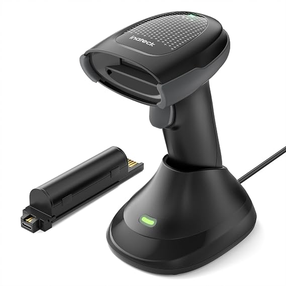 Inateck Wireless 2D Barcode Scanner Bluetooth, Megapixel QR Scanner with Charging Cradle Data Receiver, 2X 2000mAh Replaceable Batteries for Continuous Shift Work