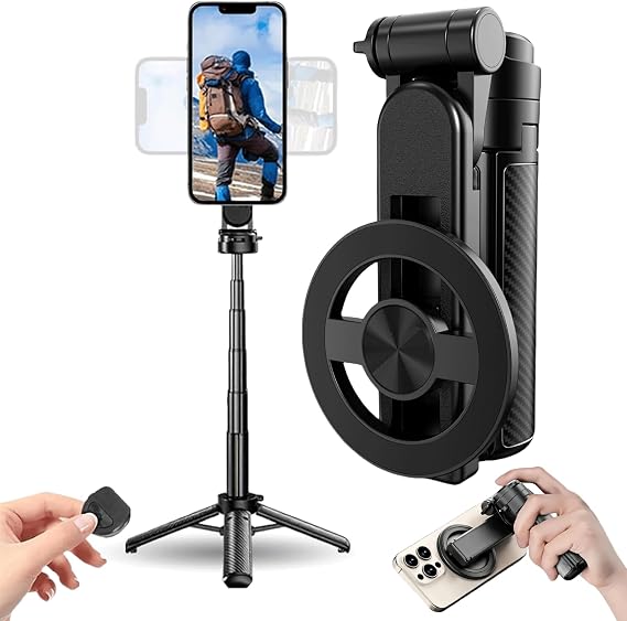 2025 New 4-in-1 Multifunctional 360 Rotation Magnetic Selfie Stick, 360 Rotation Phone Tripod with Wireless Remote for iPhone & Android, Portable Extendable Phone Stand for Video Recording (1)